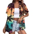 thumbnail image 2 of Huresd Hawaiian Shirts for Women Shirt 2024 Hawaiian Tropical Palm Tree Print Button Down Collar Short Sleeve 2024 Summer Beach Luau Party Tops Orange 317XL, 2 of 5