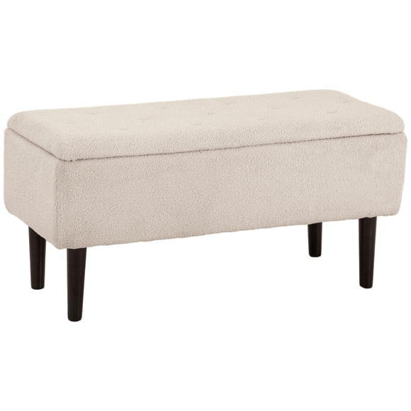 HOMCOM Ottoman with Storage & Wooden Legs, 57L Storage Ottoman, Cream White
