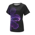 thumbnail image 5 of Fvwitlyh Femmes T-Shirts Femmes Rétro Basique T-Shirt Col Rond Manches Courtes 3D Floral Imprimé Tees Ethnique Style Décontracté Ample Ajusté Chemisiers Noir, XL, 5 of 5