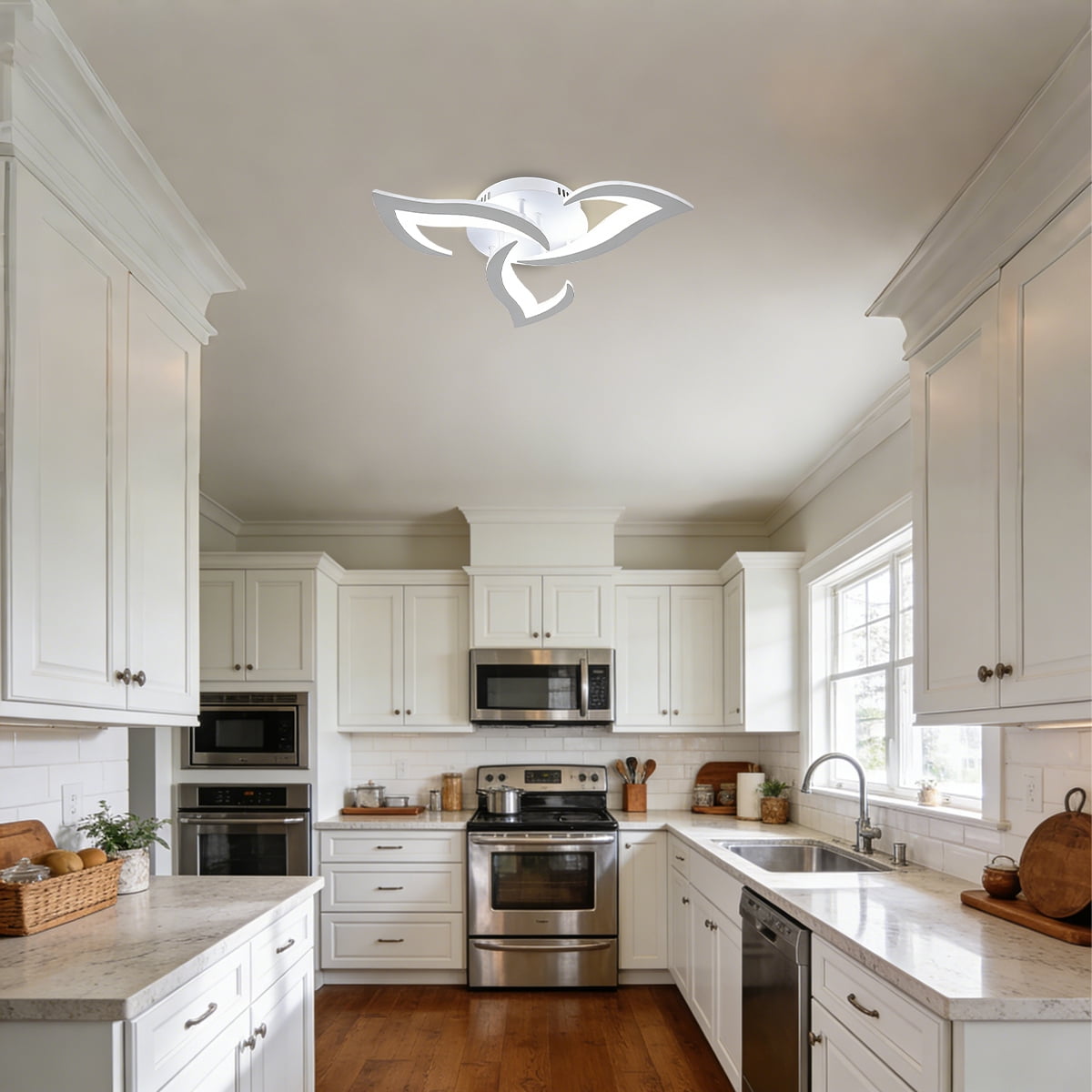 Modern Semi Flush Mount Ceiling Light, 20 inch Dimmable LED Chandelier Low Profile Ceiling with Remote Control, Ceiling Lamp Fixture for Living Room Dining Room Bedroom, White