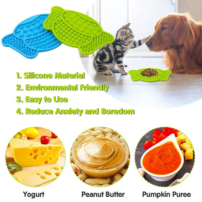 CIICII Lick Mat for Dogs, Dog Slow Feeder Licking Mat with Suction Cups  (Green Dog Lick Mat + Blue Lick Mat for Cats + Orange Spatula) for Dog  Treats