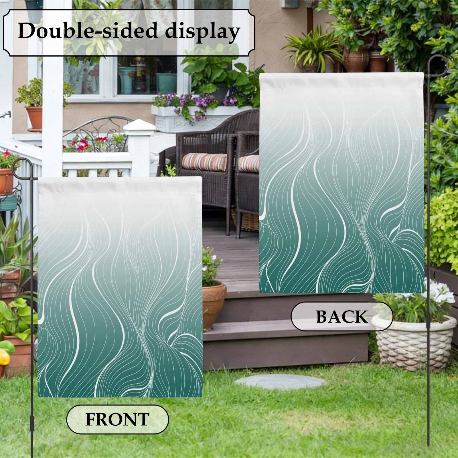 Ombre Green Stripes House Flag 28 x 40 Inches, Striped Lines Waves Gradient Weather Proof Outdoor Patio Flags Double Sided Small House Decoration for Yard Lawn Outside Home