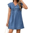 thumbnail image 2 of Summer Cap Sleeve Women Casual  Tie V Neck Loose Denim Mini Dress, 2 of 7