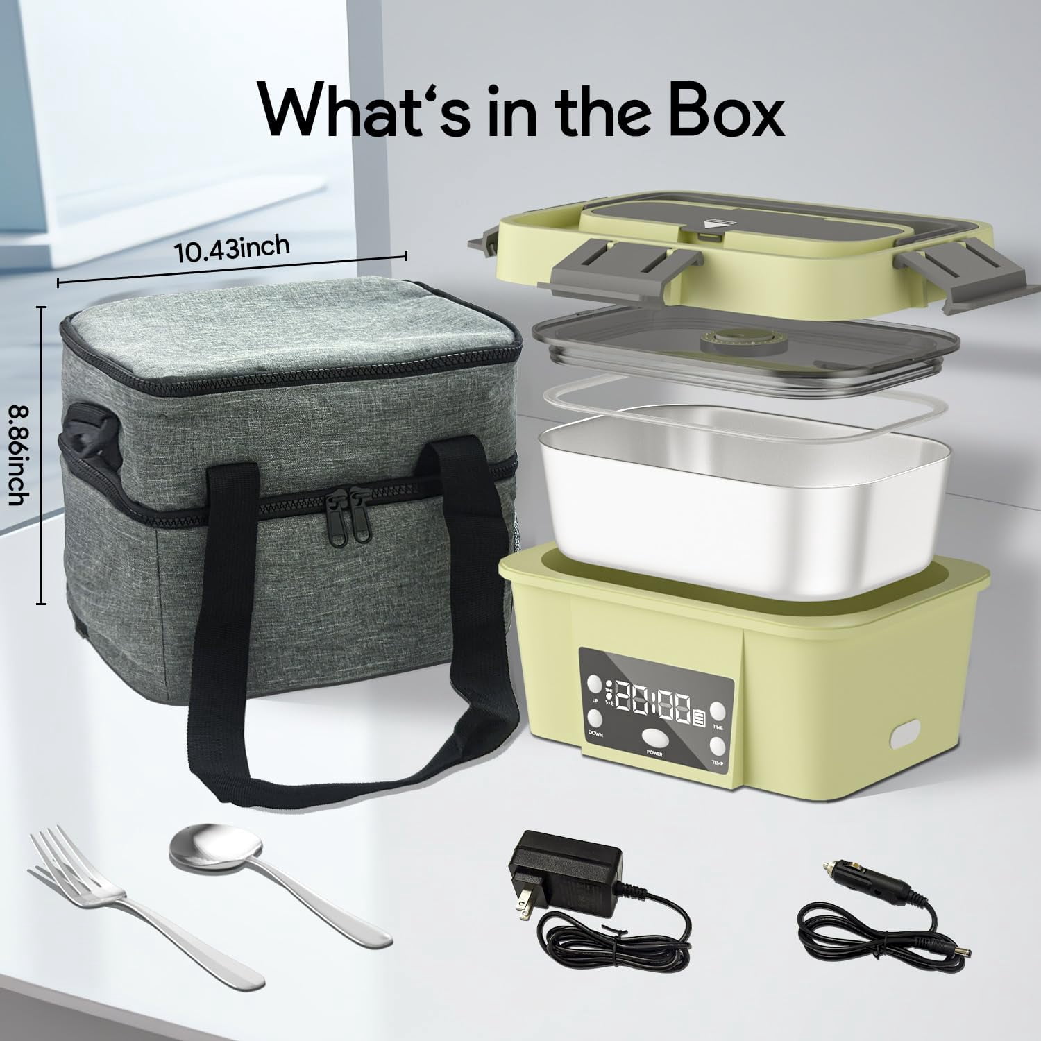 WORKHAW Electric Lunch Box, 6.75 Cup Automatic Food Warmer (212°F), Rechargeable Portable Heated Meal Container for Office, Travel, Outdoor (Light Green)