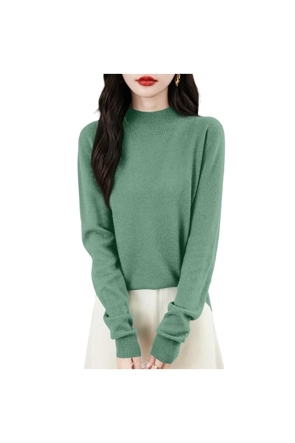 Turquoise Mock Turtleneck Sweaters for Women Long Sleeve Lightweight Fleece Knit Sweaters Warm Casual Fall Top Basic Soft Loose Fit Blouses for Women, Turquoise XXL