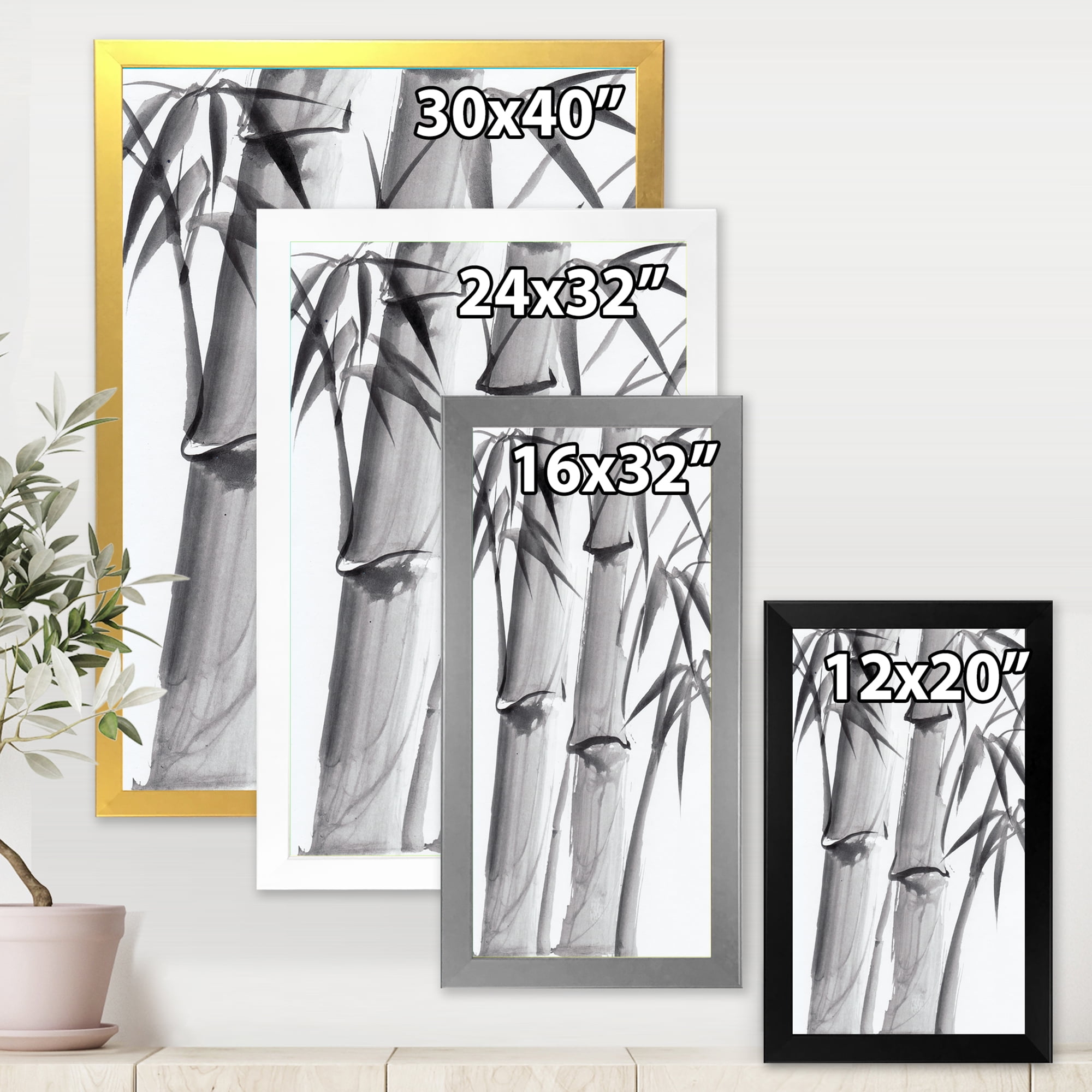 Designart 'Vintage Black and White Bamboo IV' Traditional Framed Art Print