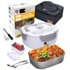 thumbnail image 1 of Forabest - Fiambrera eléctrica 2 en 1 portátil, calentador de alimentos para coche y hogar, a prueba de fugas, 2 compartimentos, recipiente extraíble de acero inoxidable 304, tenedor y cuchara SS y bo, 1 of 5