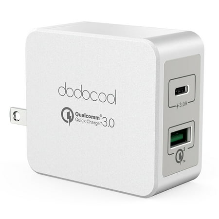 15w Power Adapter dodocool 33W 2-Port USB Wall Charger Power Adapter with 18W Quick Charge 3.0 and 15W Reversible Type-C Charging Ports Foldable US Plug White ()