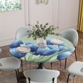 thumbnail image 5 of Navy Blue Tulip Round Tablecloth for 36-44 Inch Tables,Fitted Table Cover with Elastic Edge,Chic Elegant Flowers Botanical Sage Green Waterproof Outdoor Table Cloth Protector for Patio Garden Dinner, 5 of 9