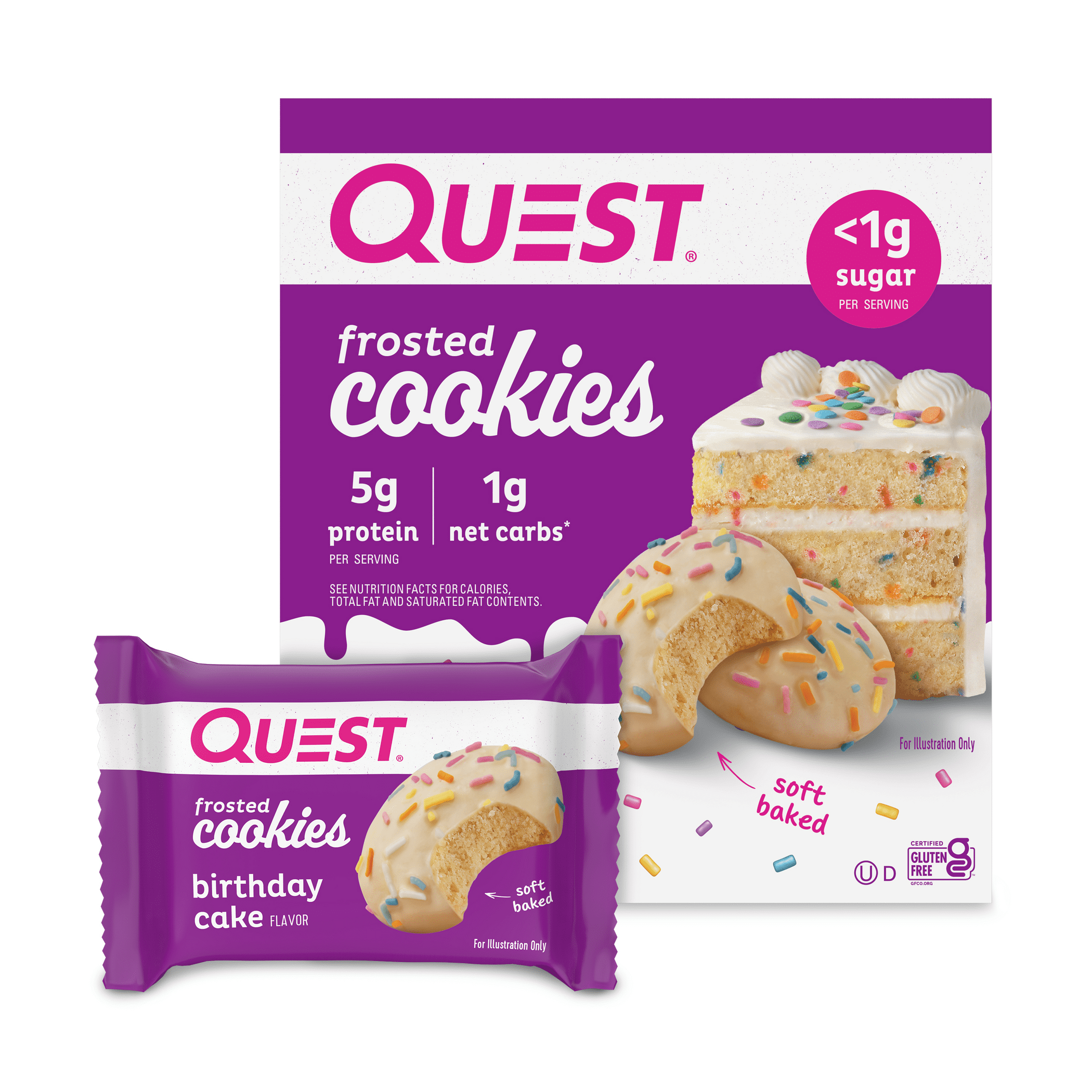 Quest Frosted Protein Cookies, Low Carb, Gluten-Free, Birthday Cake, 8 Count