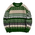 thumbnail image 2 of EchfiProm Green Women Sweater Graphic Fall Pullover Crew Neck Fair Isle Comfy Long Sleeve Sweater Top, 2 of 8
