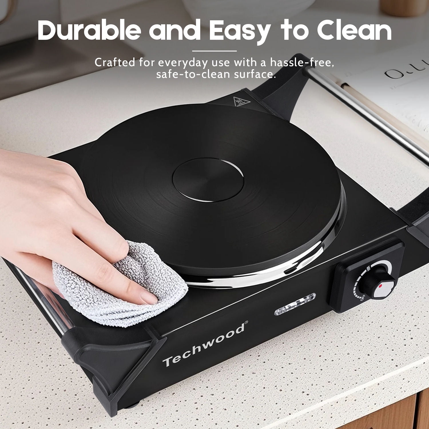 Techwood Portable Electric Cooktop Burner, 1500W, Compact, Non-slip, Stainless, Black