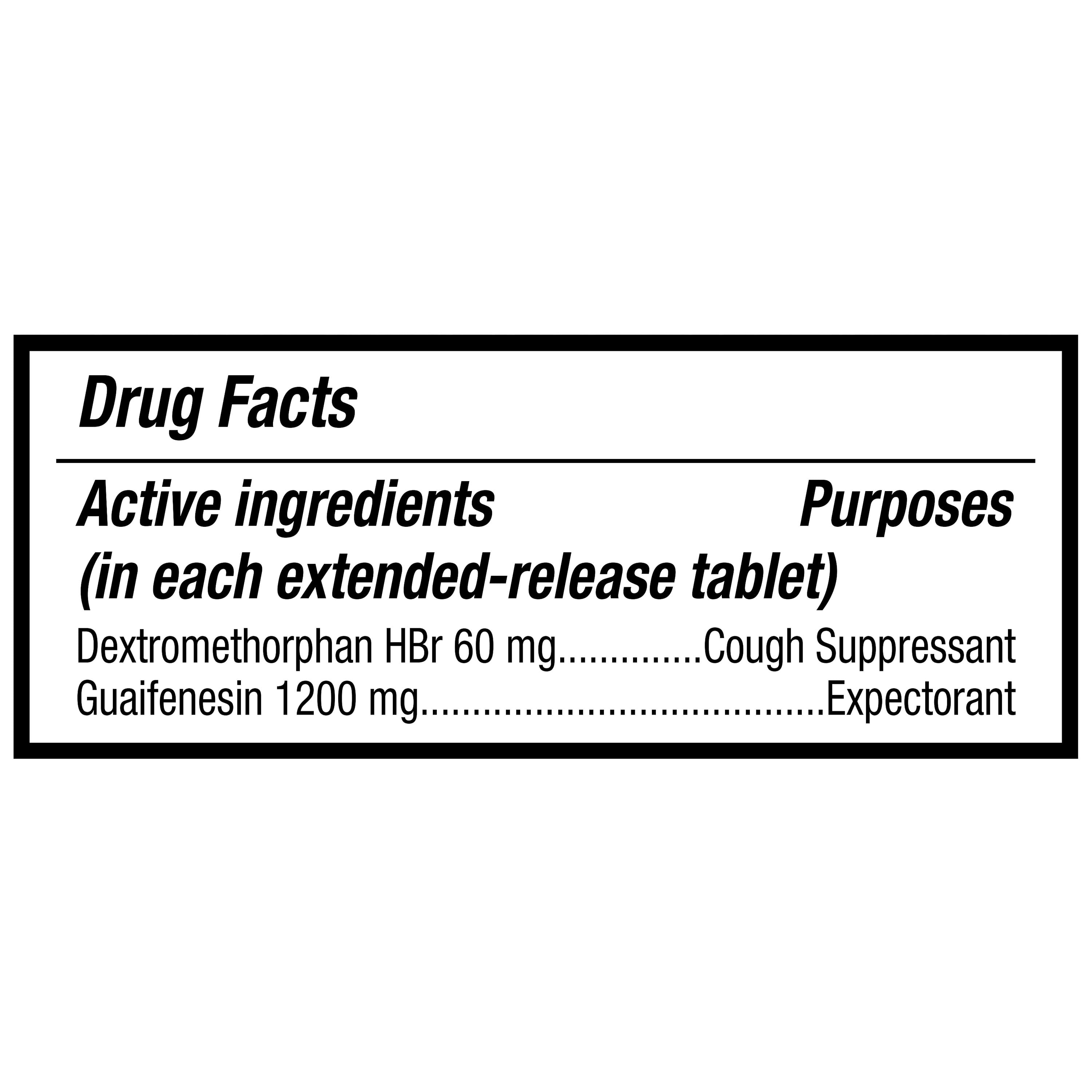 Equate, Maximum Strength, Extended Release Dextromethorphan HBr 60 mg, Guaifenesin 1200 mg Cough & Cold, Allergy Medicine Tablets for Cough Mucinex®