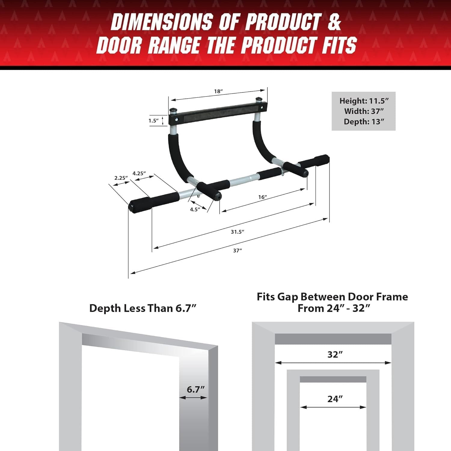 Pull-up bar - Full-body workout bar for door frames, adjustable and lockable width, screwless, portable horizontal pull-up bar for door frames, home fitness equipment: pull-up bar: sports and outdoor