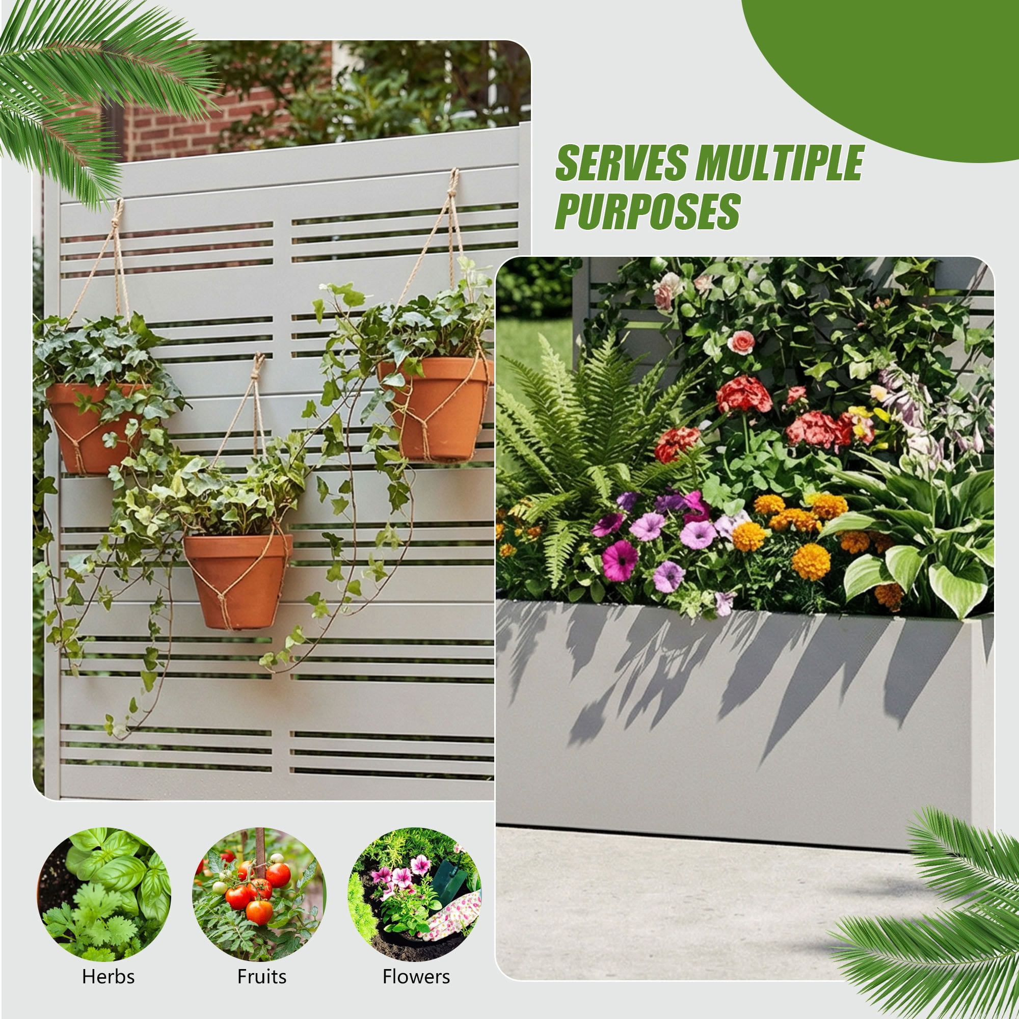 MAYEERTY 59*30in Outdoor Metal Planter Box, Space Saving Balcony Planter, Small Garden Planter Box for Patio, Garden, Yard
