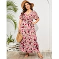 thumbnail image 6 of Plus Size Wedding Guest Maxi Dresses for Curvy Women, Summer Casual Floral Long Party Sundress with 3/4 Sleeve, 6 of 8