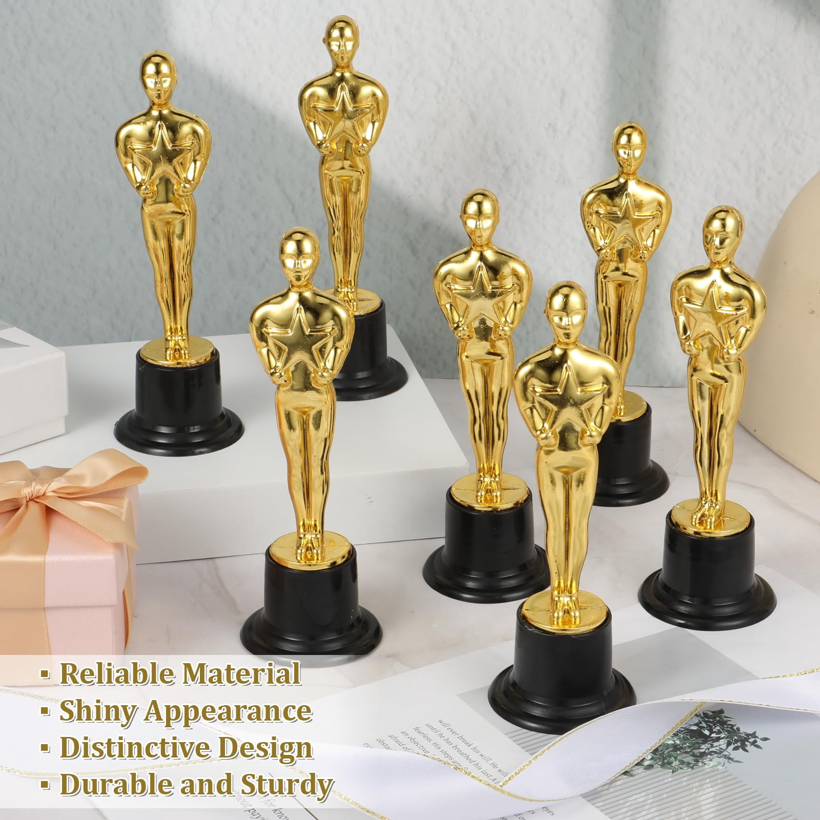 24 Pack Plastic Gold Star Award Trophies 6 Inch Tall Golden Statue Award Mini Trophy Party Favors for Celebrations, School Awards, Game Prize, Party Prize and Appreciation Gifts Kids Adults