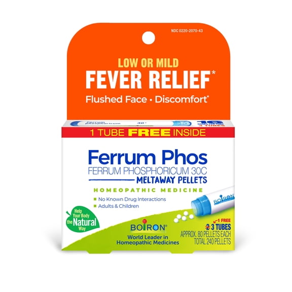 Boiron Ferrum Phosphoricum 30C Bonus Pack, Homeopathic Medicine for Low Or Mild Fever, 240 Pellets