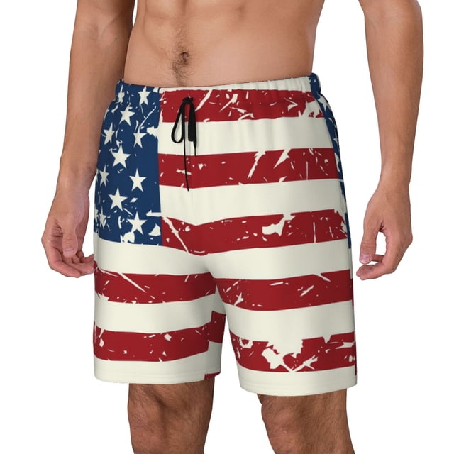 Fotbe Vintage American Flag Traje de Baño para Hombre – Shorts de Natación de Secado Rápido con Forro y Bolsillos-X-Large