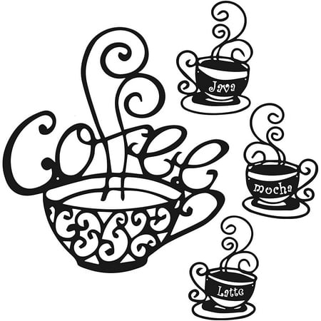 4 Pieces Metal Coffee Cup Wall Decor Wire Coffee Sign Cafe Themed Wall Art Vintage Coffee Decorations for Kitchen Coffee Shop Restaurant Home (Black)
