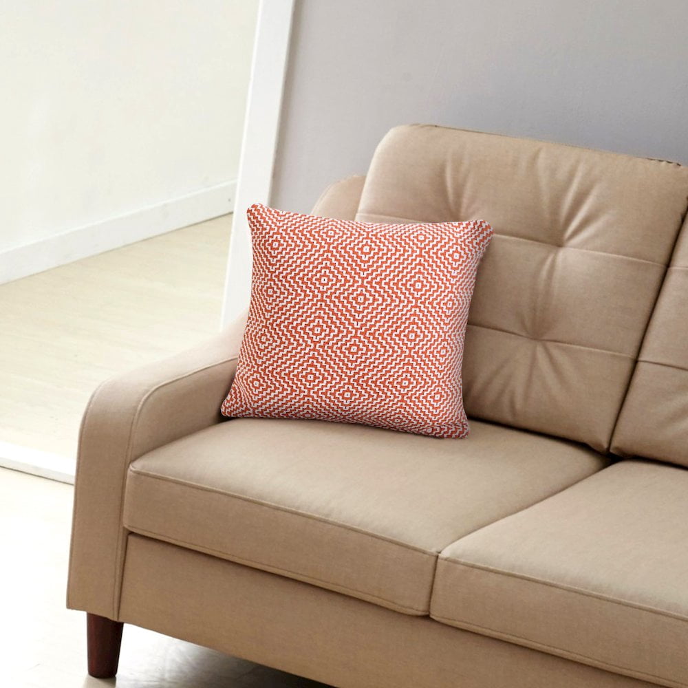 LR Home Ox Bay Hand-Woven Orange/White Diamond All-Natural Cotton Pillow Cover