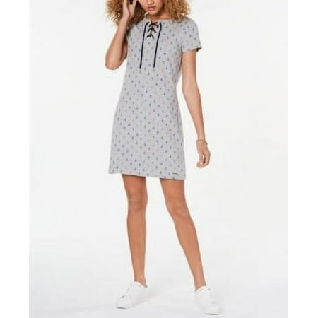 Tommy Hilfiger Women's Lace Up T-Shirt Dress Grey Size Small