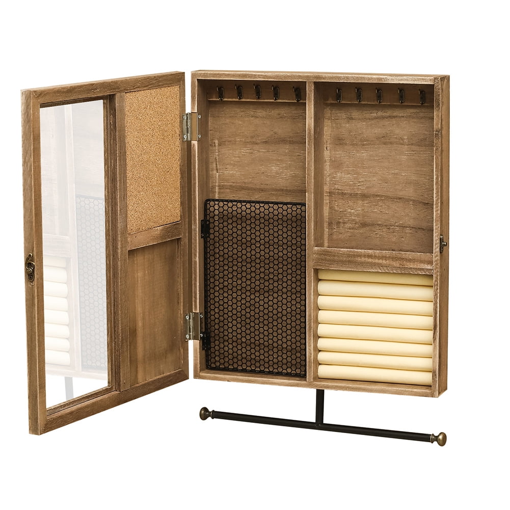 Private Jungle Wooden Jewelry Box With High-Grade Wall Barn Door Decoration, Jewelry Seat For Necklaces, Earrings, Bracelets, Rings - Brown