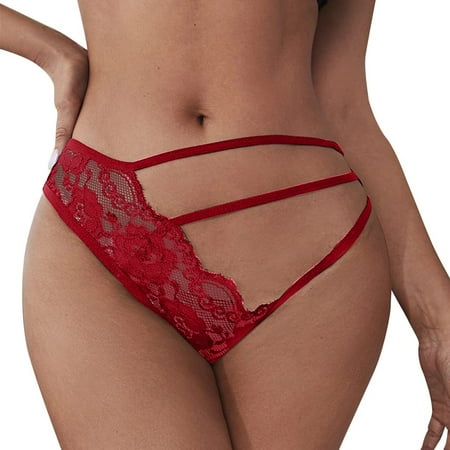 

YYDGH Women s Sexy Lace Mesh Thongs Underwear Cut Out Low Waist Panties Briefs G-string Underpants Wine Red XXL