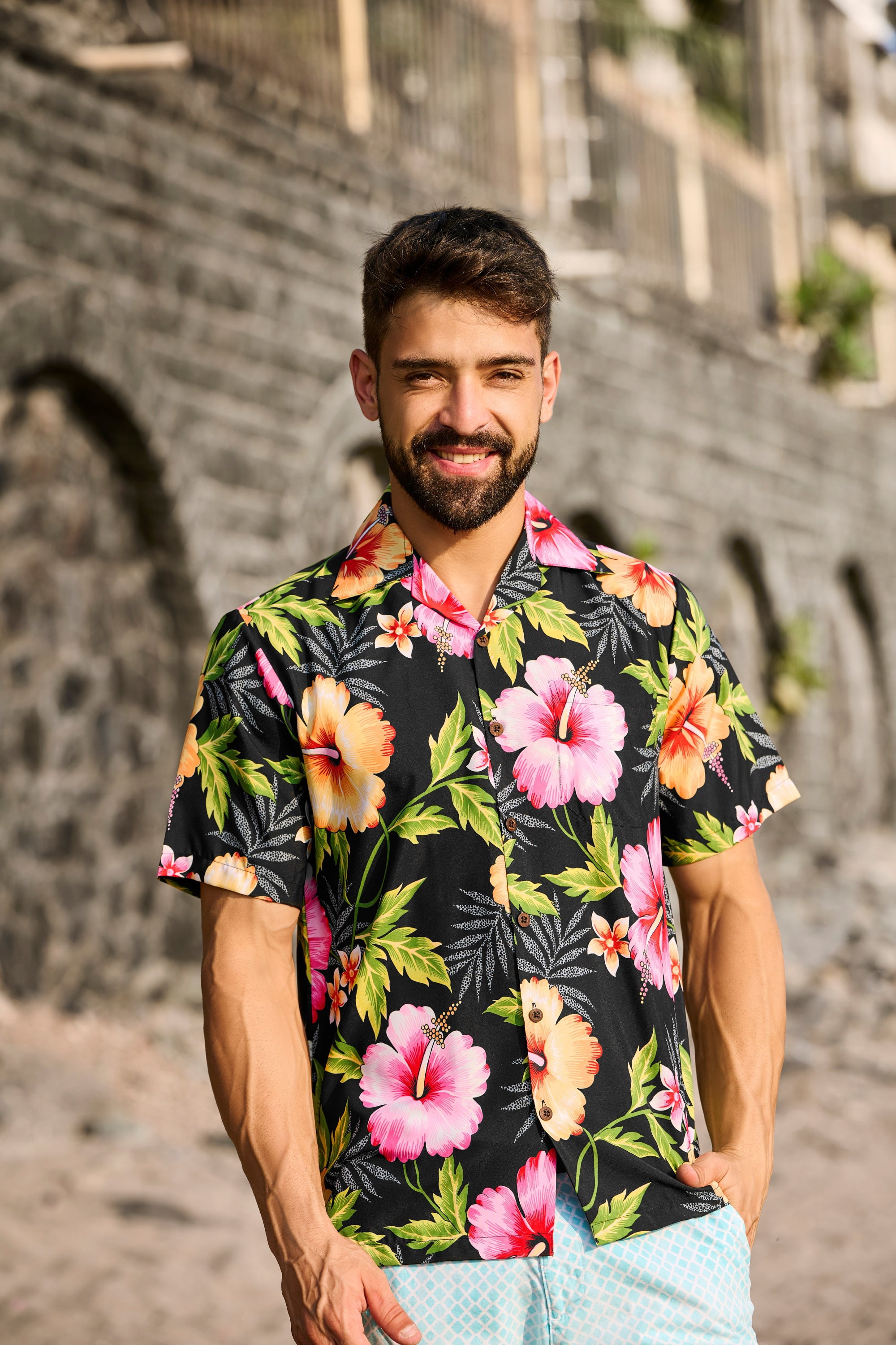 Aloha Hawaiian Shirts for Men 67 Short Sleeve Button Down Holiday Black 3XL