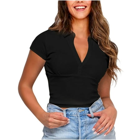 

Workout Tops for Women Plus Size Graphic Tee for Women Women s Solid Color Bra Top Short Sleeve Tee Shirts V Neck Backless Top Blusas Para Mujer Casuales Y Elegantes