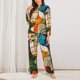 thumbnail image 2 of Balery Stained Glass Cat Art Conjunto de Pijama con Estampado para Mujer, Conjunto de Dos Piezas con Manga Larga, Ropa de Dormir Suave con Bolsillos, Pijamas Cómodos-Medium, 2 of 7