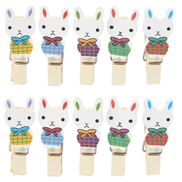 10 mini pinzas de madera natural para ropa de Pascua, para tarjetas de papel fotográfico, con línea