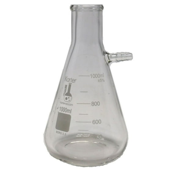 1000ml Heavy Wall Filtering Flask, Tubulation, Graduated, Borosilicate 3.3 Glass, Karter Scientific 250O4 (Single)