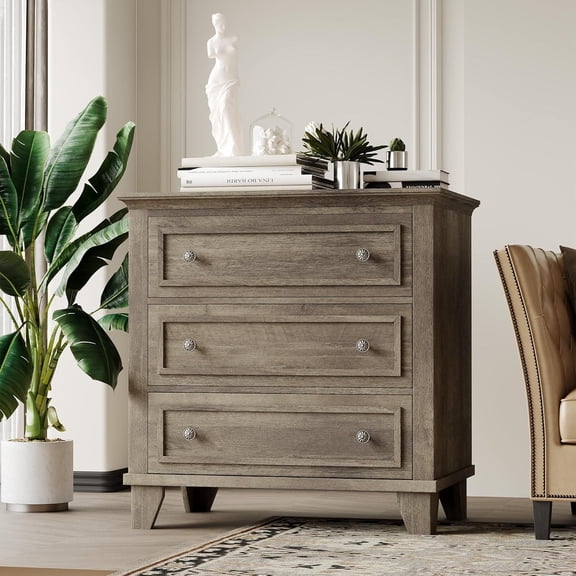 3 Drawer Dresser for Bedroom Wide Chest of Drawers with Vintage Handle Modern Wood Dresser Wide Nightstand Cabinet for Bedroom Living Room Gray