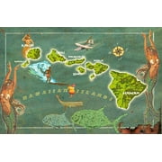 WADE131 - 24 X 16 VINTAGE - HAWAII MERMAID MAP “Made in the USA with heavy gauge steel"
