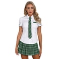 thumbnail image 2 of TiaoBug Uniforme d'Écolière pour Femmes Chemise à Manches Courtes avec Jupe Plissée Mini Nœud Papillon Robe d'Uniforme Marin Vert 4TG, 2 of 7