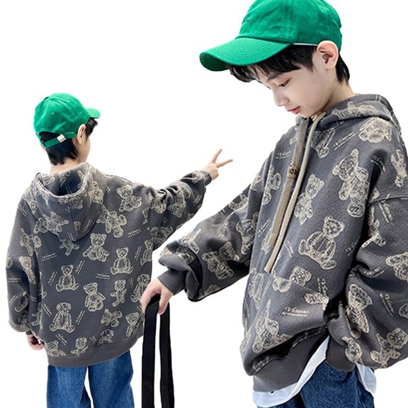 Esaierr Toddler Boys Hooded Sweatshirt Kids Pullover Sweatshirt Cotton Padded Winter Tops for 4-14Y