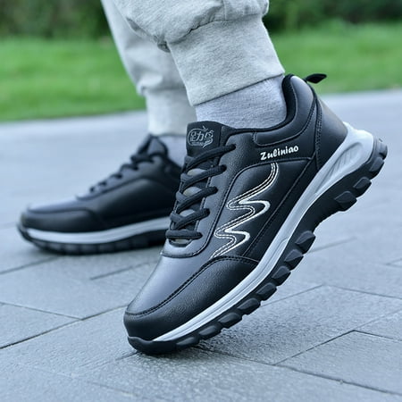 

Cathalem Sneaker Boots Men Fashion Autumn Men Sports Shoes Flat Non Slip Waterproof Lace Up Simple Texture Sneaker Shoes for Men Black 9