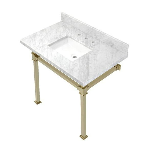 36 in. Monarch Carrara Marble Console Sink, Marble White & Brushed Brass