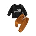thumbnail image 1 of goowrom Kid Suit Long Sleeve Round Neck Letters Tops Long Drawstring Pants Suit, 1 of 9