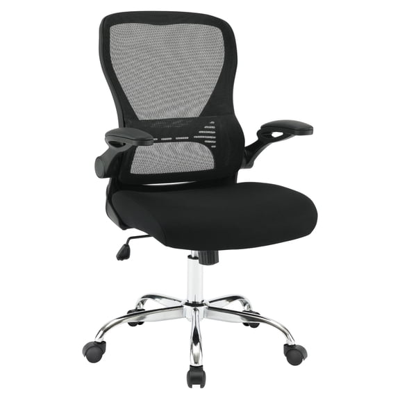 Black Mesh Back with Black Fabric Seat on Black Frame and Chrome Base