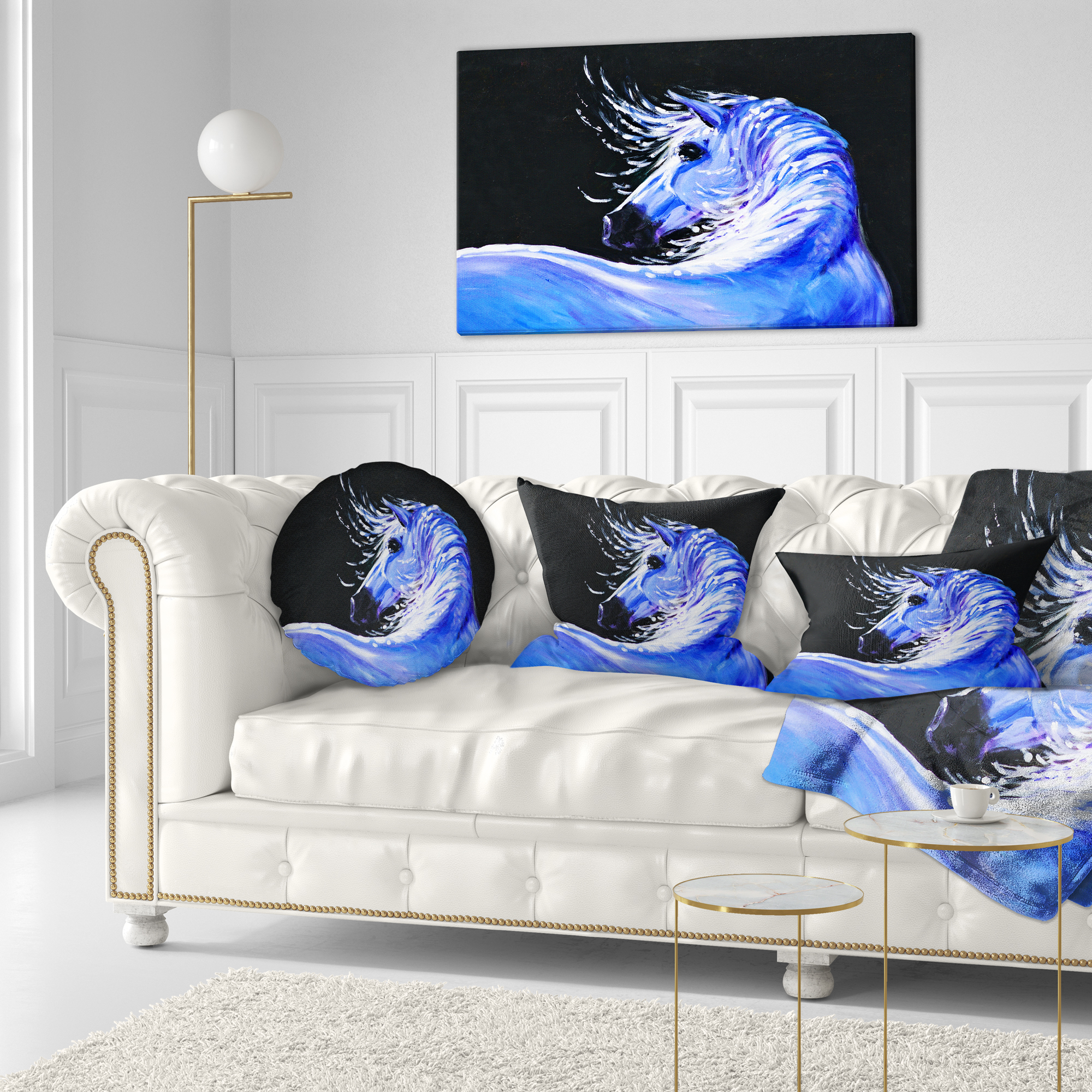 Designart Blue Horse Acrylic Art - Abstract Throw Pillow - 12x20