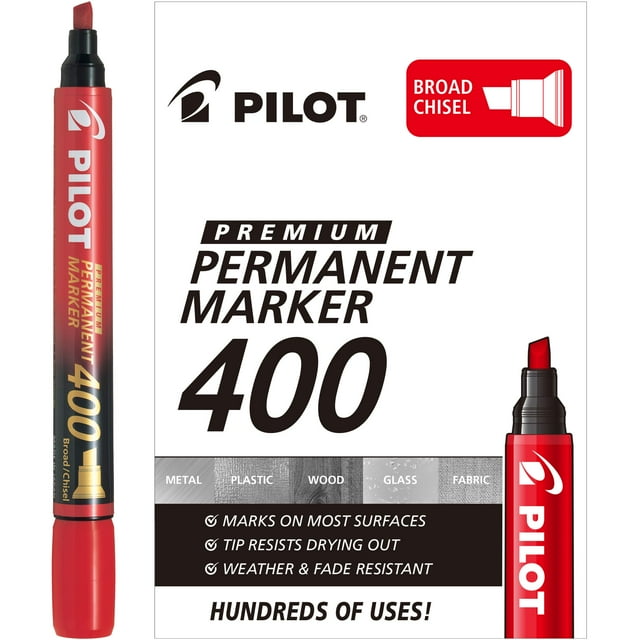Pilot Premium 400 marcadores permanentes punta ancha punta cincel tinta roja caja de 12 (Sa4-rojo)