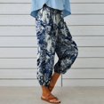 thumbnail image 6 of Womens High Waist Pants Drawstring Waist Wide Leg Cropped Comfort Capris Casual Vacation Trousers with Pockets, White Print, XL, 6 of 9