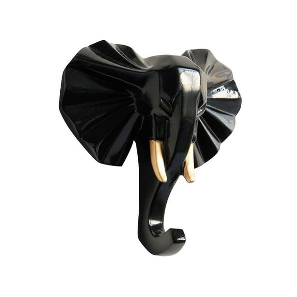 Lindo animal para la cabeza pegatina gancho para pared ropa percha bolso de mano sombrero para llavero para la habitación del hogar suministros decorativos, 10*9,5 cm, negro Feliz Sencillez