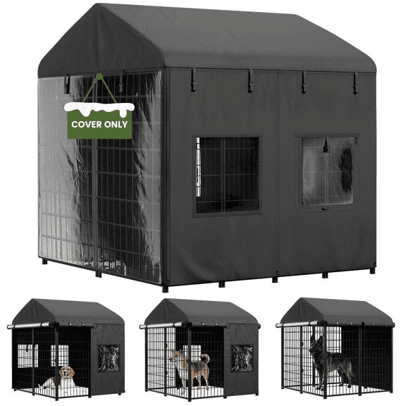 DOMIPET Outdoor Dog Kennel Cover - Full Coverage for 4.2'Dx4.2'Wx4.5'H Dog Cages, Outdoor Dog Kennel Insulation Cover, with Transparent Window, Black (Excluding Dog kennels)