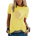 thumbnail image 1 of Daeful Tee Col Rond T-Shirt Imprimé Soleil Lune Hauts Femmes Boho Boho Tunique à Manches Courtes Blouse Jaune 3TG, 1 of 2