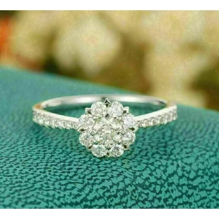2Ct Round Cut Diamond Lab Created Women's Engagement Ring 925 Sterling Silver 14K White Gold Plated.