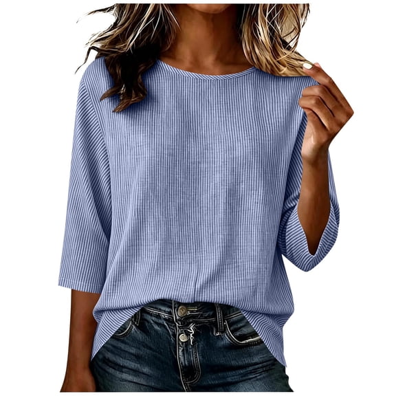 Drses Women 2026 Cotton Linen Button Down Blouse, Long 3/4 Sleeve Striped Collared Shirt with Pockets Casual Office Summer Work Top