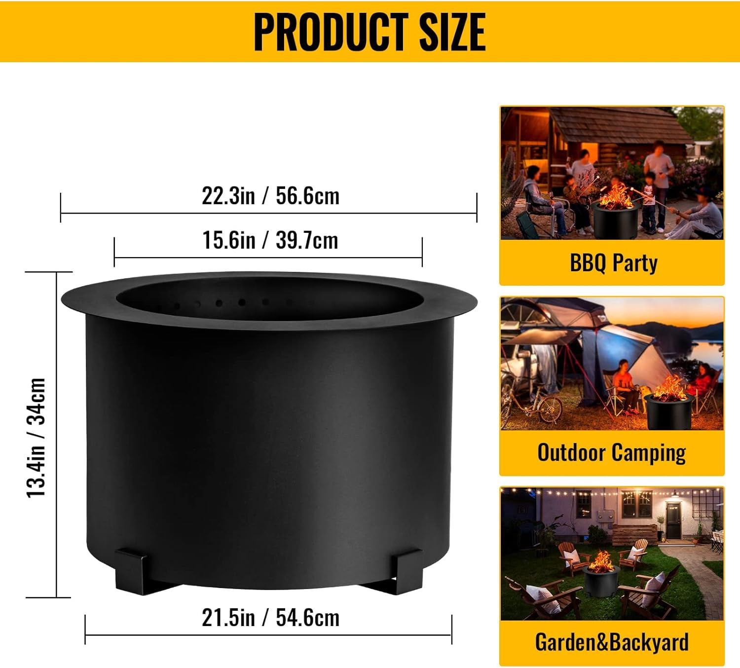Smokeless Fire Pits Large Wood Burning Fire Pit Carbon Steel Stove Bonfire Fire Pit Portable Outdoor Fire Bowl for Picnic Camping Backyard (21.5 /'')
